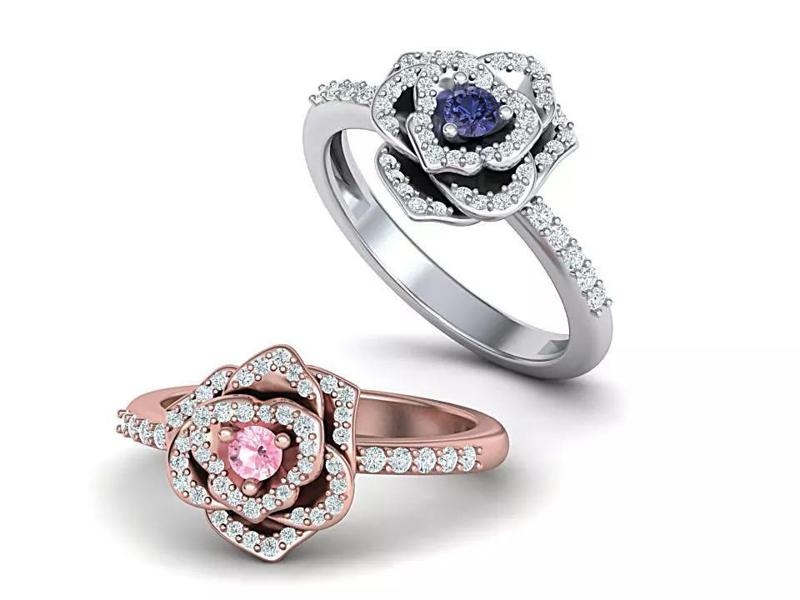 Diamond Flower ring Floral engagement ring Printable 3d model