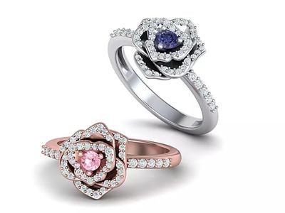 Diamond Flower ring Floral engagement ring Printable 3d model