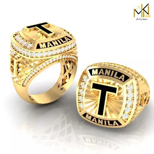 Custom Gold Ring   MANILA T Initial Design with Diamond