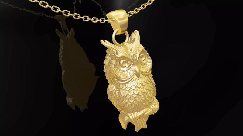 owl pendant jewelry gold 3D print model