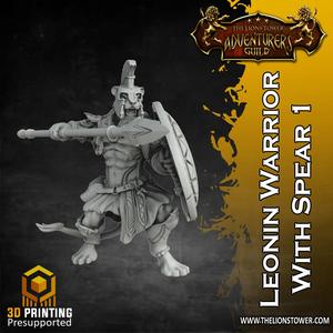 Leonin Tribe -  Warrior with Spear 1 (32mm scale, Pre-supported Miniature)