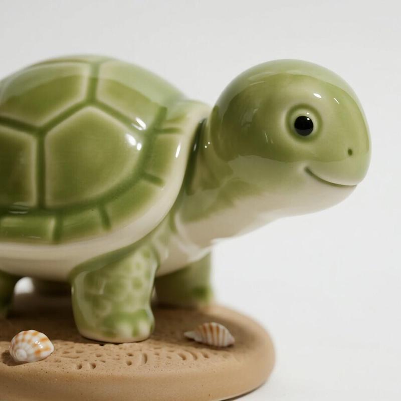 Smiling Ceramic Turtle on Sandy Base