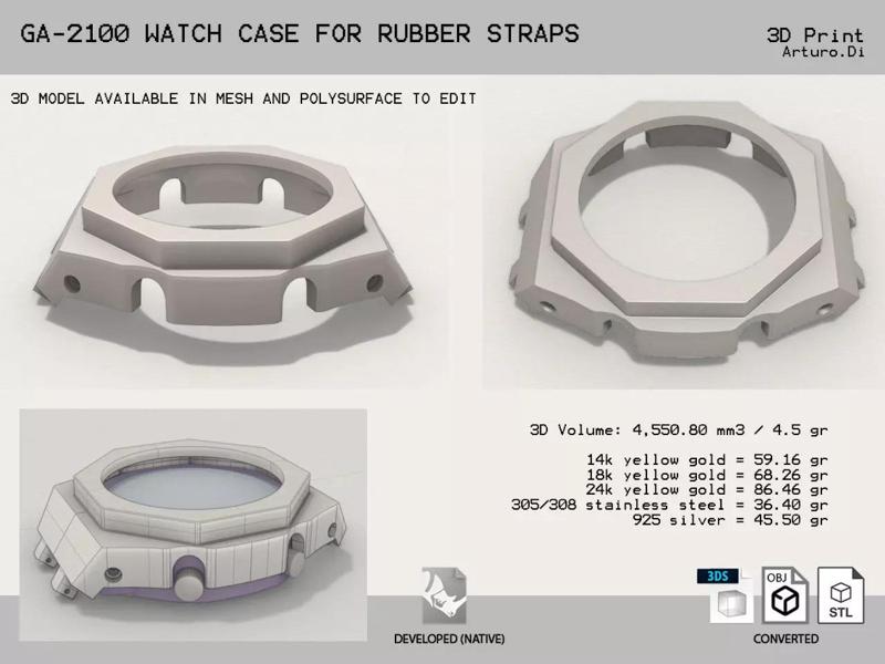 GA 2100 watch case for rubber straps