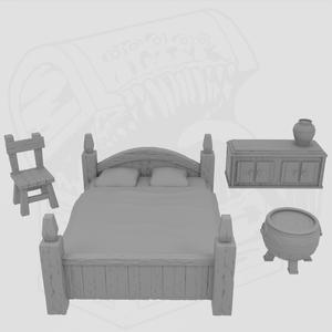 Medieval Props: Amphora, Bed, Cauldron, Chair, Cupboard