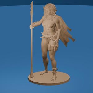 Dark-Skinned Fantasy Warrior with Spear