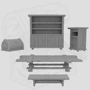 Medieval Props: Bench, Cabinet, Chest, Cupboard, Table