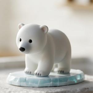Cute Cartoon Polar Bear on Ice Platform