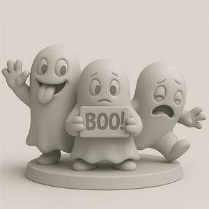 Boo Crew Ghosts STL – Cute Halloween 3D Print Model – Cartoon Ghost Figurine Set