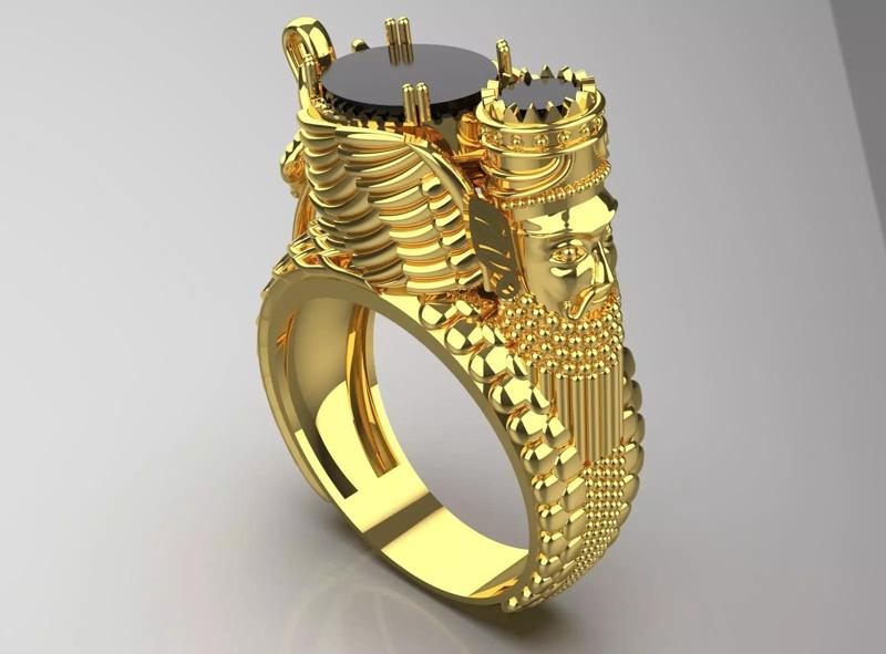 Man ring Achaemenid design with black gem model mr0197