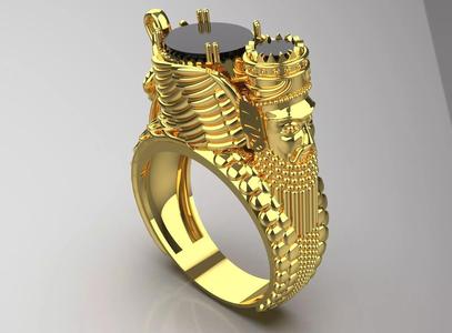 Man ring Achaemenid design with black gem model mr0197