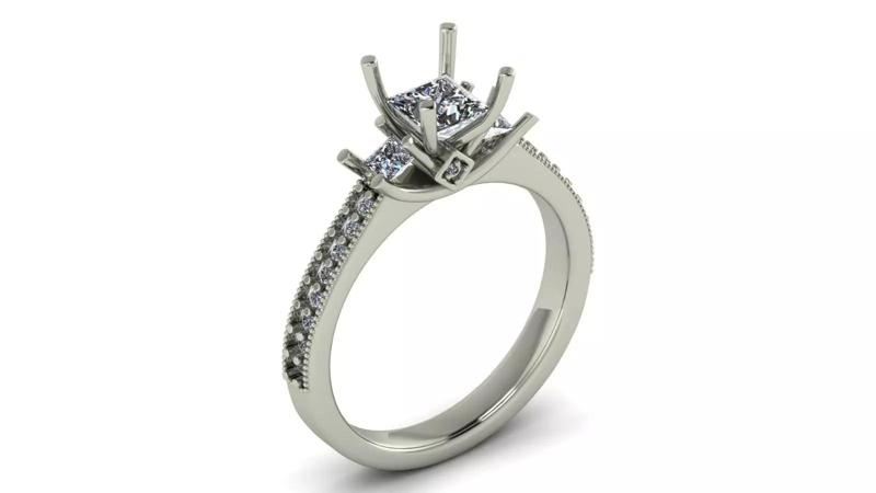 Princess Cut Diamond Shank Platinum Engagement Ring