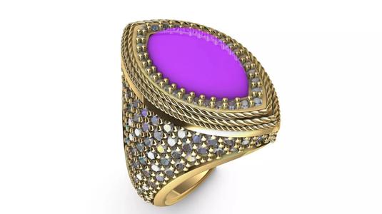 PAVE MARQUISE CABOCHON SIGNET RING STL VERIFIED