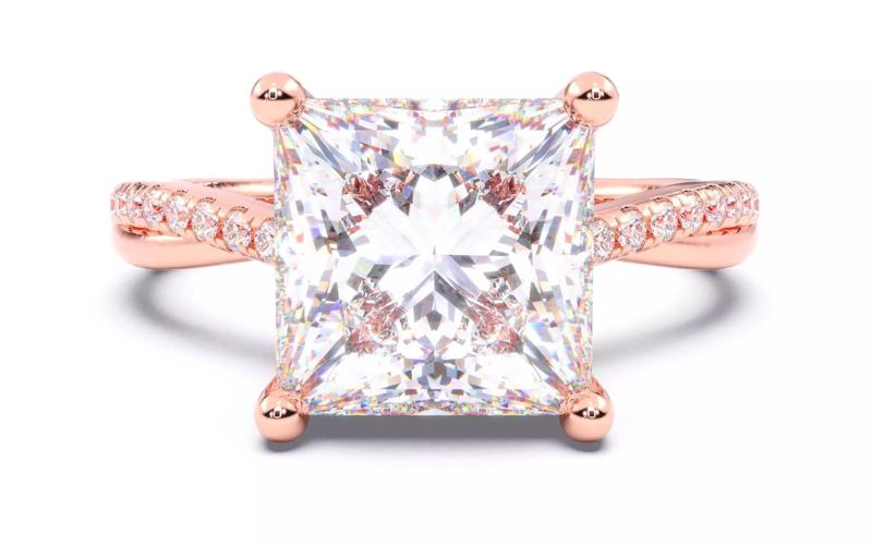 Princess Diamond Pave Setting Solitaire Ring