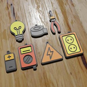 PACK 7 LLAVEROS / IMÁNES / KEYCHAIN / MAGNETS / MAGNETS PROFESIONES: ELECTRICIAN (STL AND 3MF)