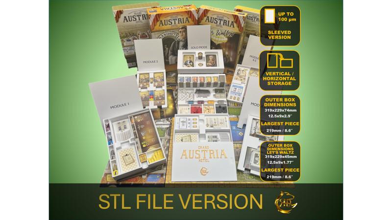 Grand Austria Hotel + Let's Waltz! Expansions with solo mode Organizer| Insert | Premium Solution Sleeved Version - STL file for 3D Printing