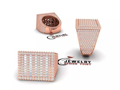 Custom Signet Rectangle Shape Diamond Ring - Iceout Diamond ring