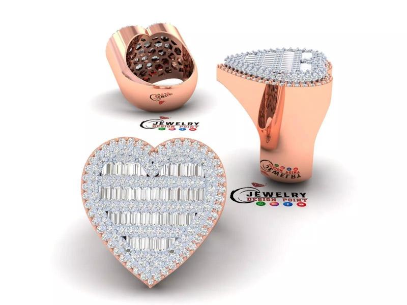 Custom Heart Champions Baguettes Ring - Heart Diamond Men Ring