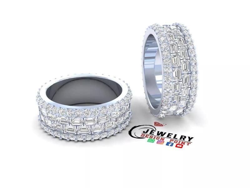 Custom Emerald Diamond Ring - Eternity Band - Diamond Ring