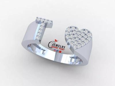 Custom Alphabet Heart Diamond Ring  AtoZ Love Ring Letters Ring