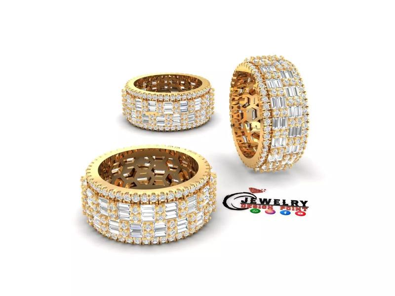 Custom Diamond Ring - Eternity Round w Baguette  Diamond  Ring