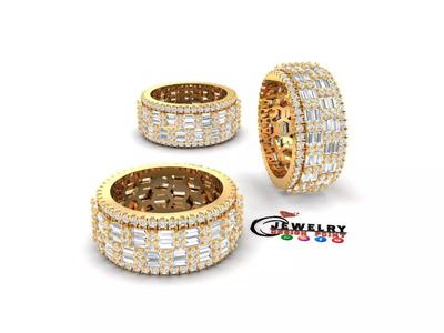 Custom Diamond Ring - Eternity Round w Baguette  Diamond  Ring