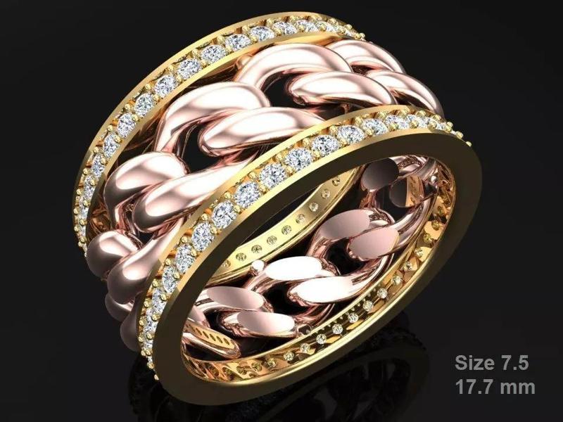 Chain Diamond ring - Miami Cuban ring - N8531A size 7 dot 5