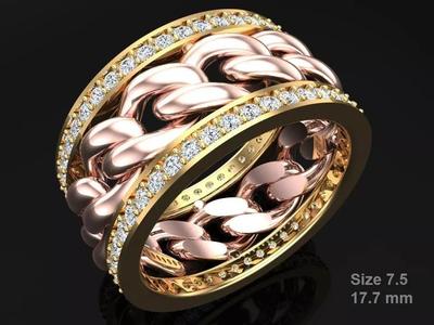 Chain Diamond ring - Miami Cuban ring - N8531A size 7 dot 5