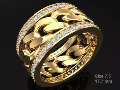 Chain Diamond ring - Miami Cuban ring - N8531 size 7 dot 5