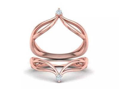 Chevron ring Crossover band V-shape ring 3dmodel 2mm stone