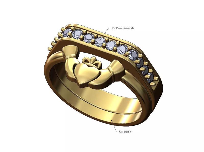 Claddagh guard diamond flat top wedding engagement ring US size7