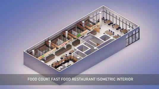Food Court fast food Restaurant isometric Interior
