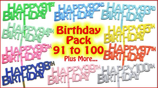 Birthday Cake Toppers Pack. Ages 91 to 100