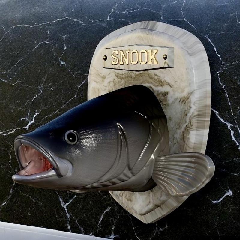 fish head trophy black snook / robalo / Centropomus nigrescens open mouth statue detailed texture for 3d printing