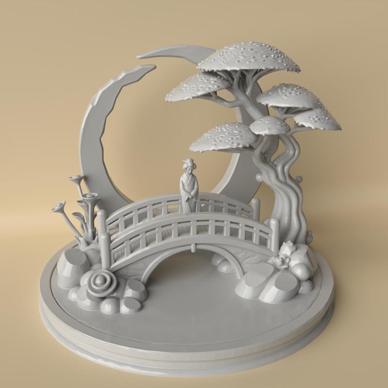 Moonlit Grace – Geisha on the Bridge Diorama