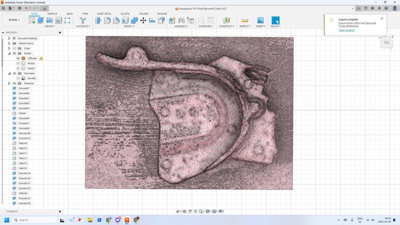 Husqvarna 701 Front Sprocket Cover 3D scan
