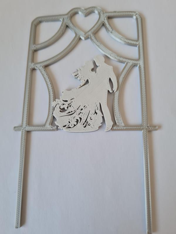 Romantic Bride and Groom Wedding Cake Topper | Heart Design | 3D Printed Decoration