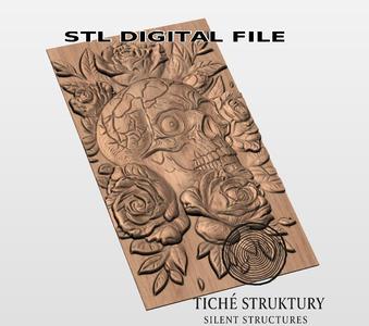 Skull with Roses – Gothic Floral Relief – 3D STL Model