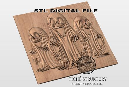 Three Ghostly Figures – Halloween Horror Relief – 3D STL Model