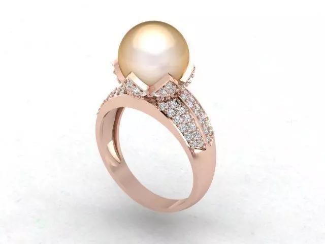 Model of a Pearl and Diamond Women Ring