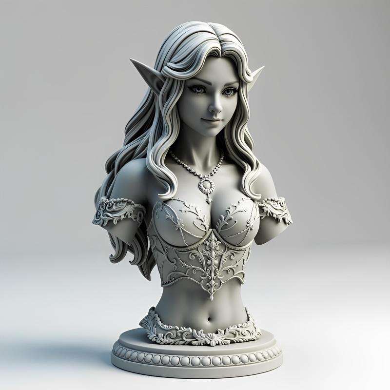 100mm Elf Maiden Bust: High-Detail 3D Print