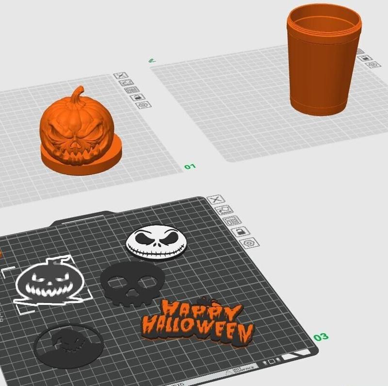 🥤 3D Halloween Milkshake Glass - With pumpkin lid and customizable logos : Skulls, ghosts & Jack Skellington