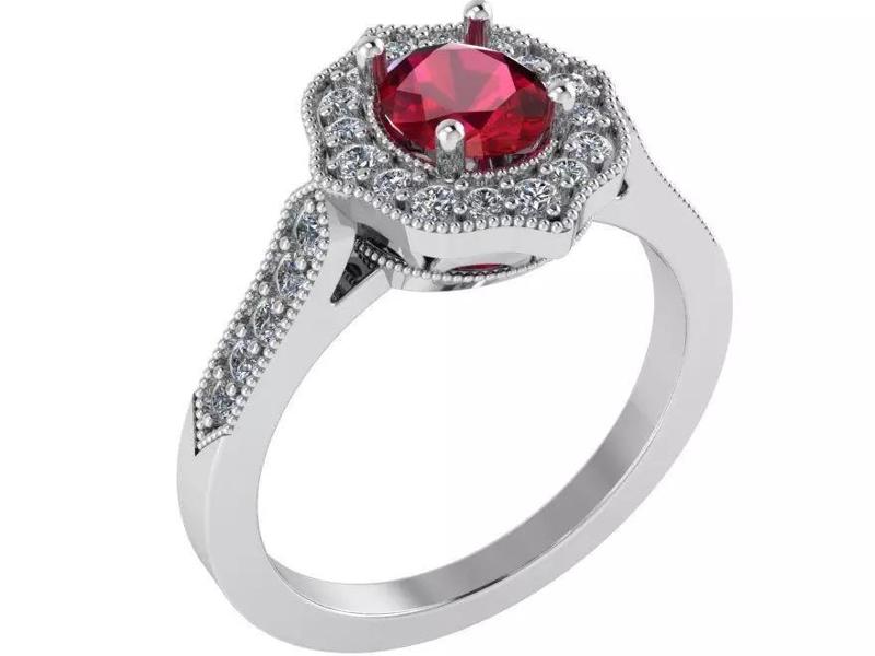 Oval Rubin Unique Halo Ring 0165