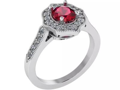 Oval Rubin Unique Halo Ring 0165