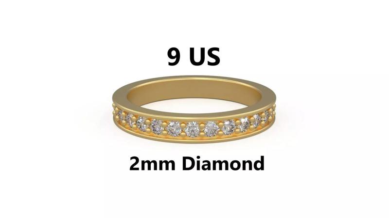 Model 1218 Eternity Diamond Band Ring 9 US Size 2mm Diamond