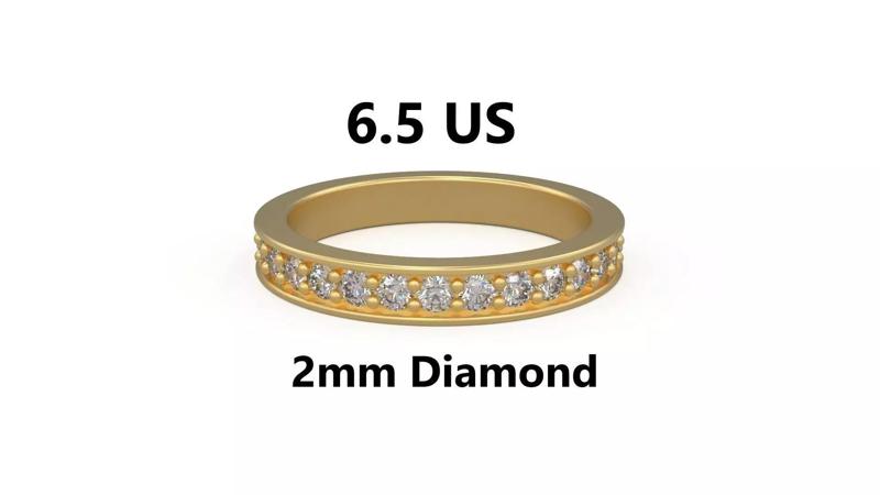 Model 1213 Eternity Diamond Band Ring 6 and half US Size 2mm Dia