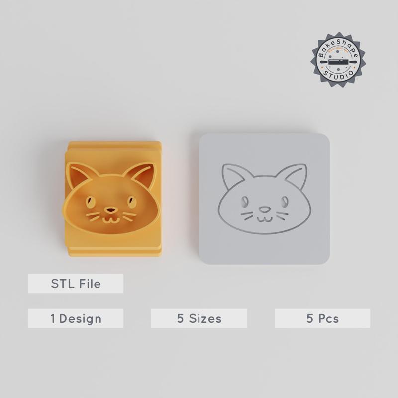 Cat Stamp Tile Set, 5 Sizes, Perfect for Clay, Cookie & Fondant, Animal Cute Design, Pet Feline Motif