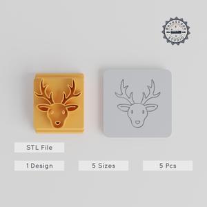 Deer Stamp Tile Set, 5 Sizes, Perfect for Clay & Cookies, Winter Herbivore Motif, Animal Cute Collection