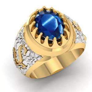 Oval blue sapphire mens ring