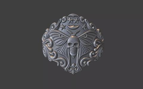 ornamental scrollwork moth moon ring silver