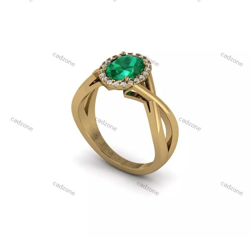 Oval Emerald Halo Ring - 3D Model